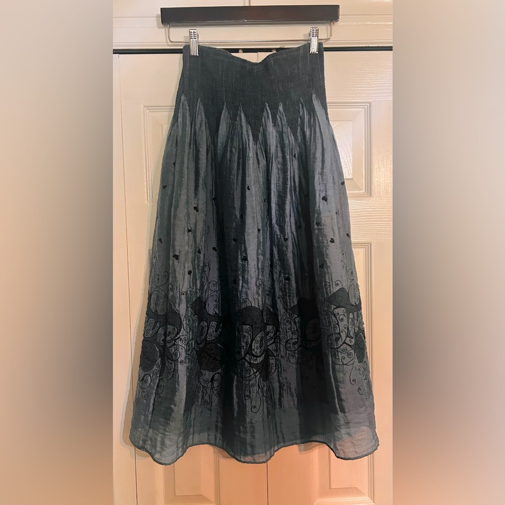 Lapis stretch skirt/dress, OS deep blue with “Love” print